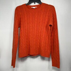 Cable Knit Evelyn Grace Orange 100% Cashmere Crewneck Sweater L Large